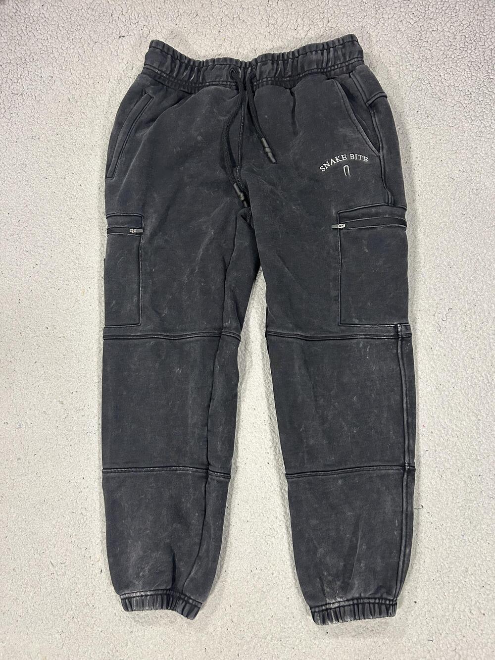 Snake Bite Sweatpants Mens XL Black Fleece Jogger Cargo Zip Pockets Fitness Gym